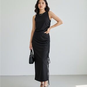 Elegant Black Tank & Midi Skirt Set